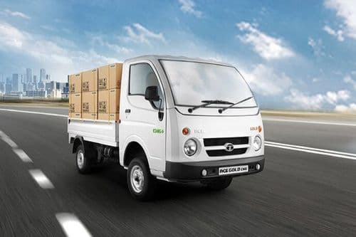Tata ACE Gold CNG Plus front three-quarter view - loaded cargo highway promotional mini truck India 2026