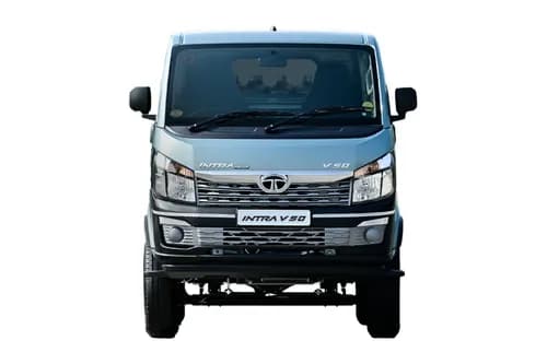 Tata Intra V50 Gold straight front view - grille headlight design mini truck India 2026