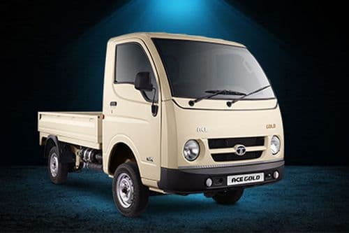 Tata ACE Gold front three-quarter view - beige colour empty flatbed mini truck India 2026