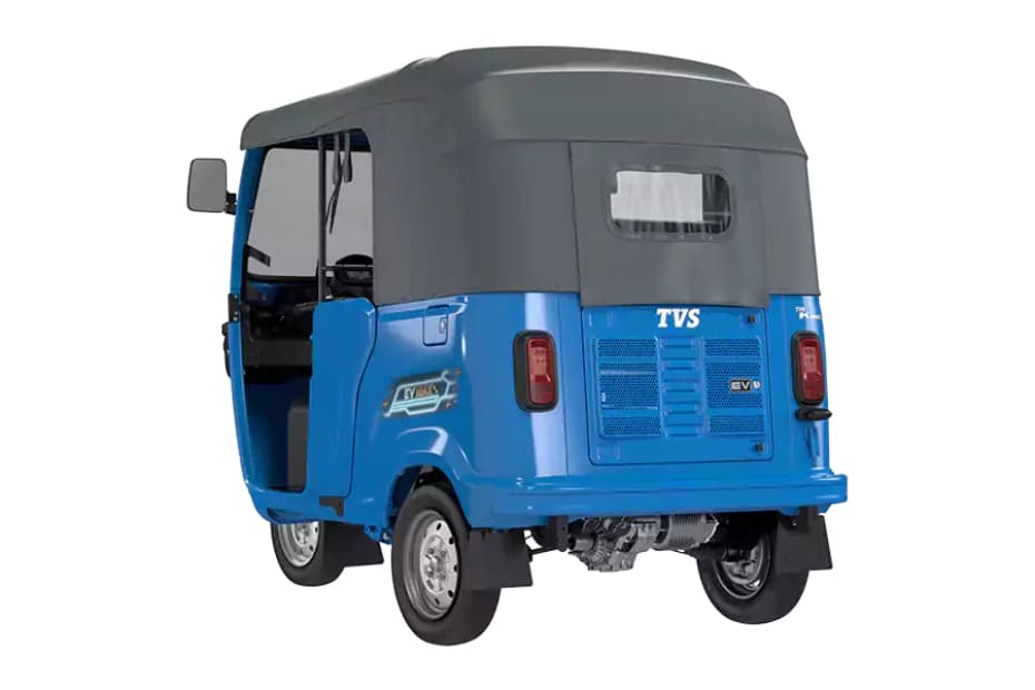 TVS King EV Max Neptune Blue Left Rear Three Quarter