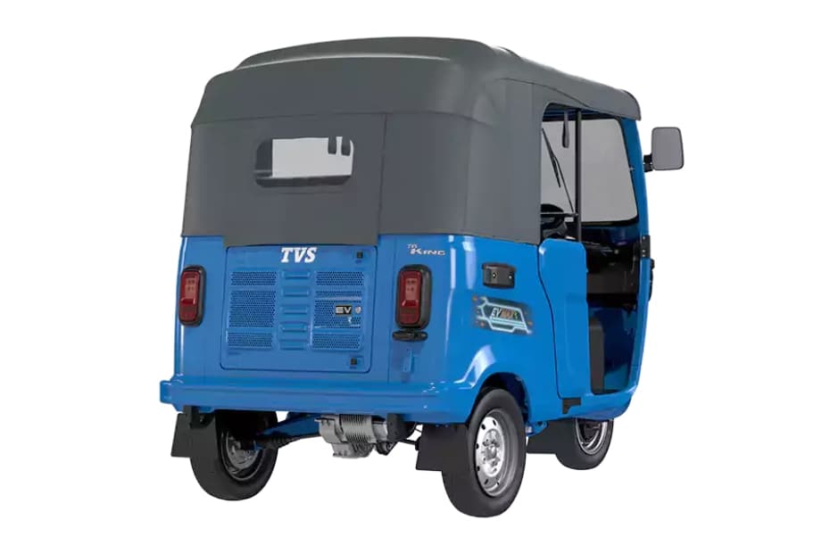 TVS King EV Max Neptune Blue Right Rear Three Quarter