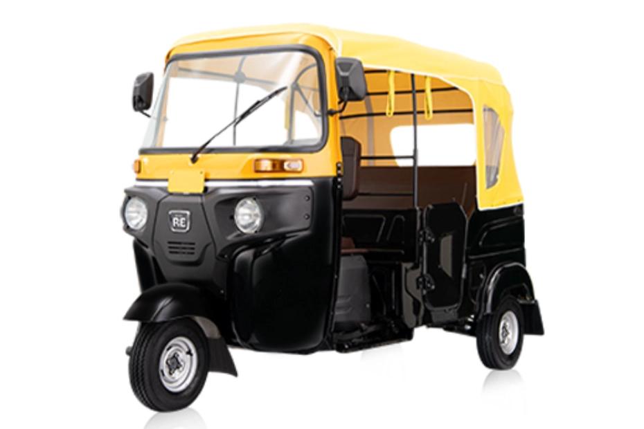 Bajaj RE Black Yellow Left Front Three Quarter Bajaj RE Black Yellow Left Front Three Quarter