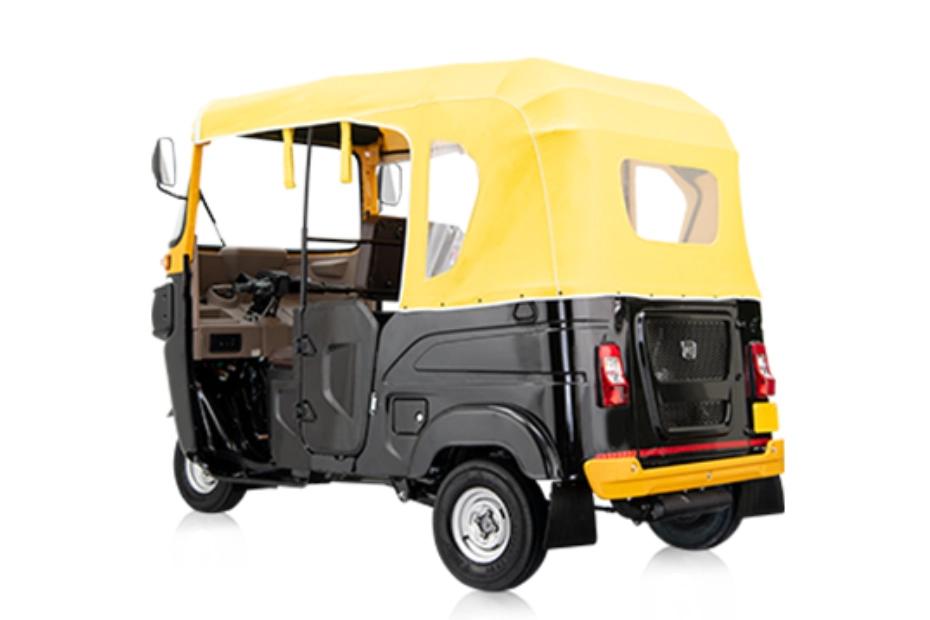 Bajaj RE Black Yellow Left Rear Three Quarter Bajaj RE Black Yellow Left Rear Three Quarter