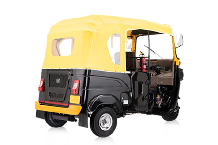 Bajaj RE Black Yellow Right Rear Three Quarter Bajaj RE Black Yellow Right Rear Three Quarter