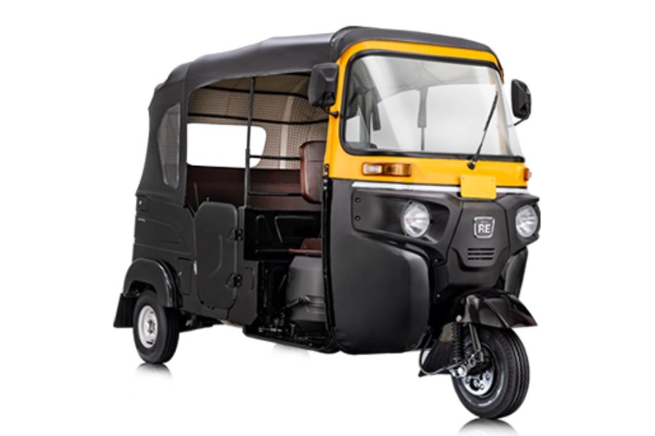 Bajaj RE Black Yellow Right Front Three Quarter Bajaj RE Black Yellow Right Front Three Quarter