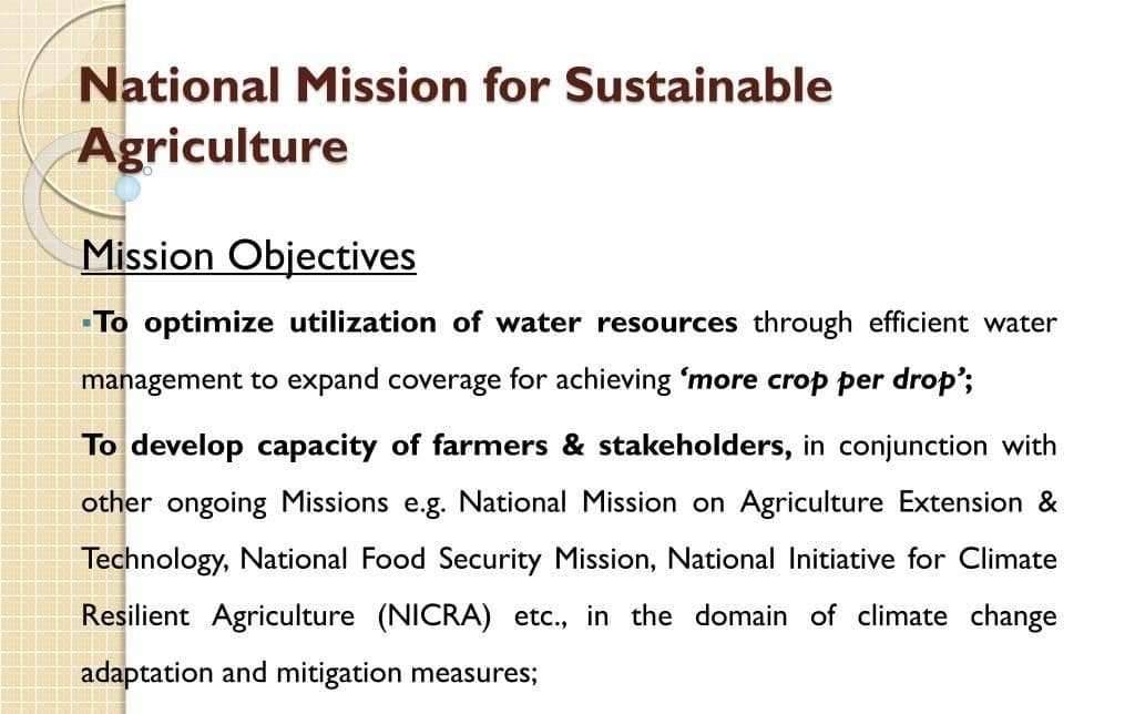 Objectives of National Mission for Sustainable Agriculture (NMSA)