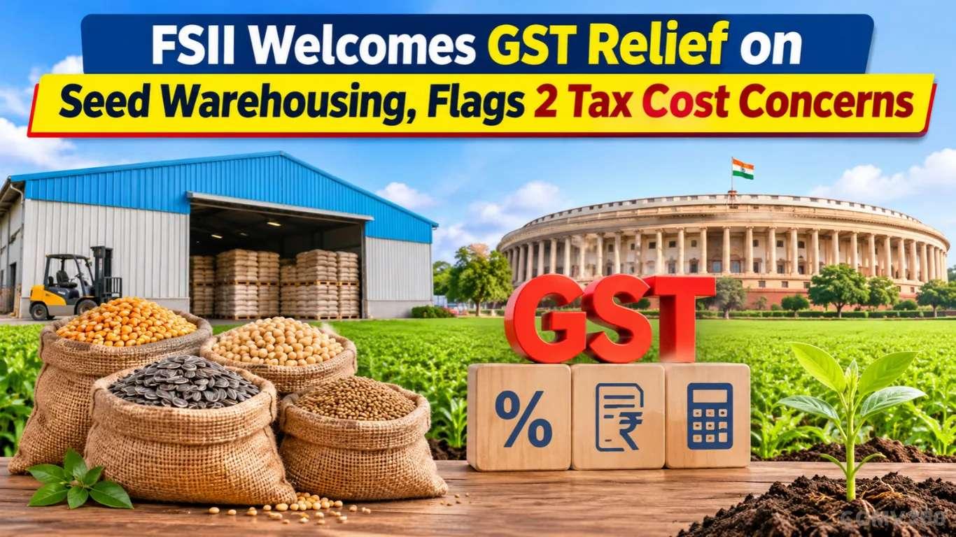 FSII ने बीज भंडारण पर GST राहत का स्वागत किया, कर लागत संबंधी चिंताओं को हरी झंडी दिखाई FSII Welcomes GST Relief on Seed Warehousing, Flags 2 Tax Cost Concerns