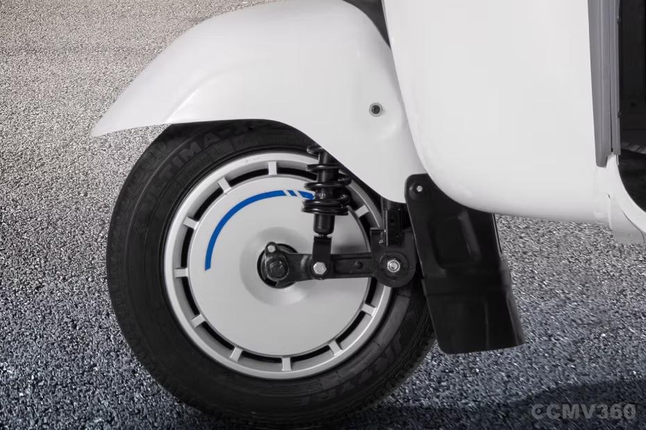 Bajaj WEGO P70 Front Wheel with Tyre and Mudguard Close View Bajaj WEGO P70 Front Wheel with Tyre and Mudguard Close View