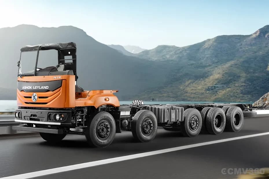 Ashok Leyland AVTR 4625H LA truck - front three-quarter view, in motion Ashok Leyland AVTR 4625H LA truck - front three-quarter view, in motion