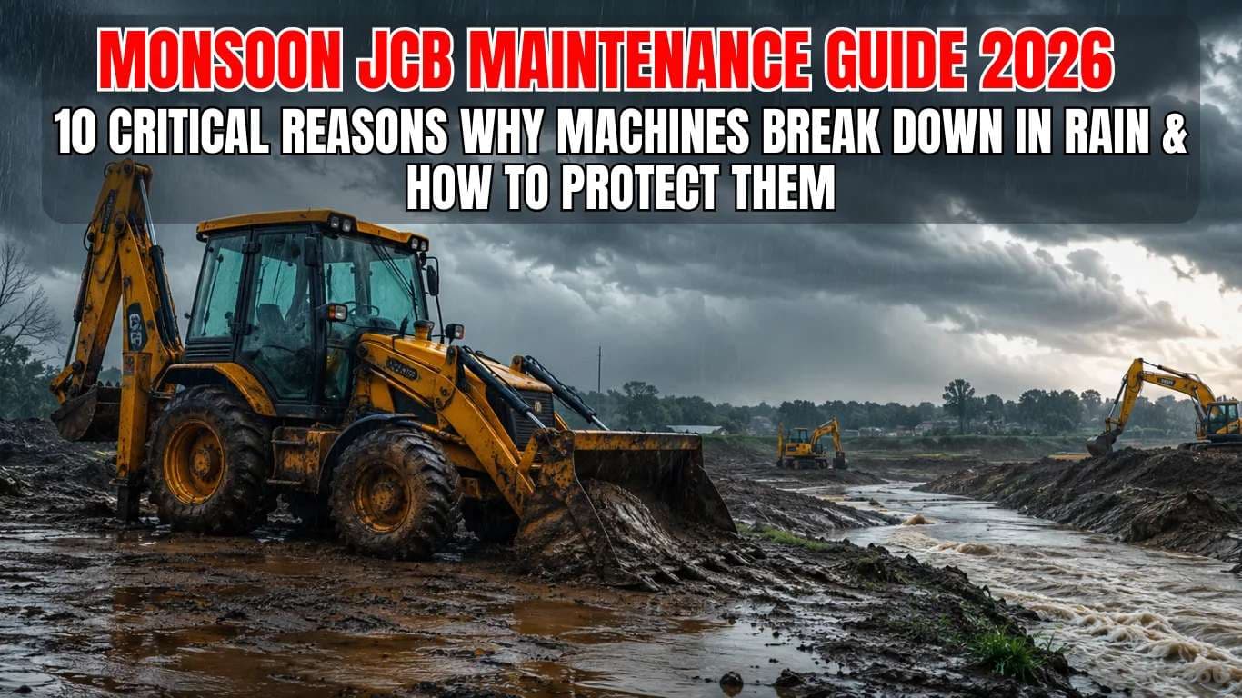 मानसून JCB रखरखाव गाइड 2026: बारिश में मशीनें टूटने के 10 महत्वपूर्ण कारण और उनकी सुरक्षा कैसे करें Monsoon JCB Maintenance Tips: Prevent Rain Damage Easily