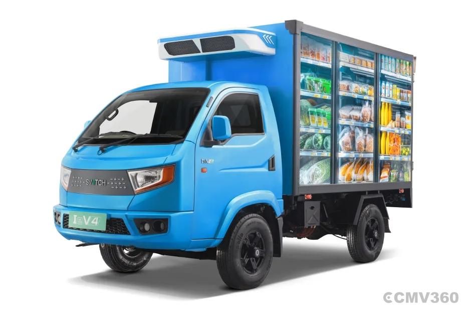 Switch Mobility IeV4 electric mini truck front left side view with refrigerated body Switch Mobility IeV4 electric mini truck front left side view with refrigerated body