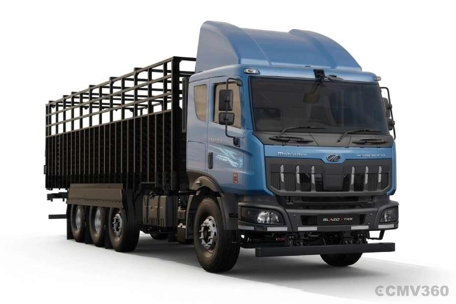 Mahindra BLAZO i TRK 42 truck in front three-quarter view with cargo body Mahindra BLAZO i TRK 42 truck in front three-quarter view with cargo body