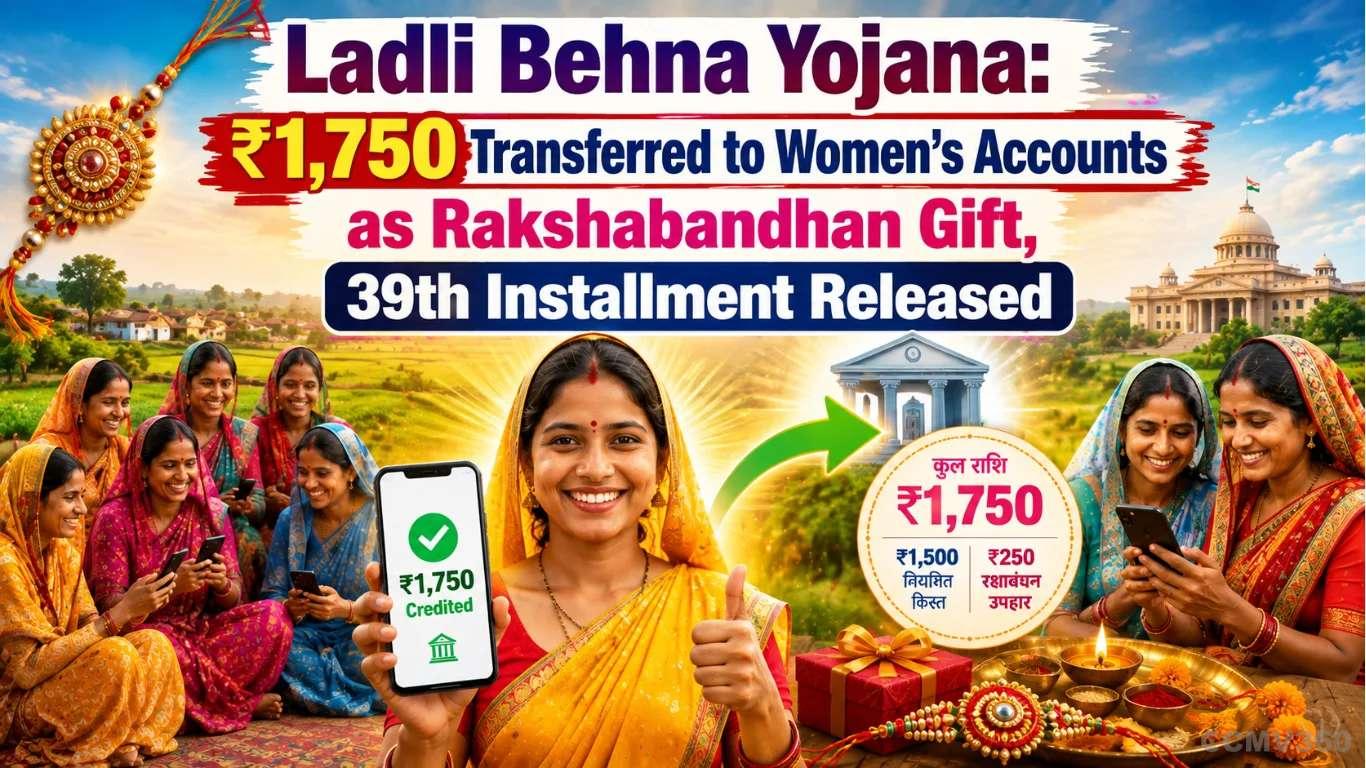 Ladli Behna Yojana: ₹1,750 Transferred to Women’s Accounts as Rakshabandhan Gift, 39th Installment Released Ladli Behna Yojana: ₹1,750 Transferred to Women’s Accounts as Rakshabandhan Gift, 39th Installment Released