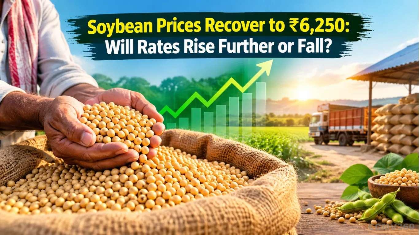 सोयाबीनच्या किंमती ₹6,250 पर्यंत पुनर्प्राप्त होतील: दर पुढे वाढतील किंवा Soybean Prices Recover to ₹6,250: Will Rates Rise Further or Fall?