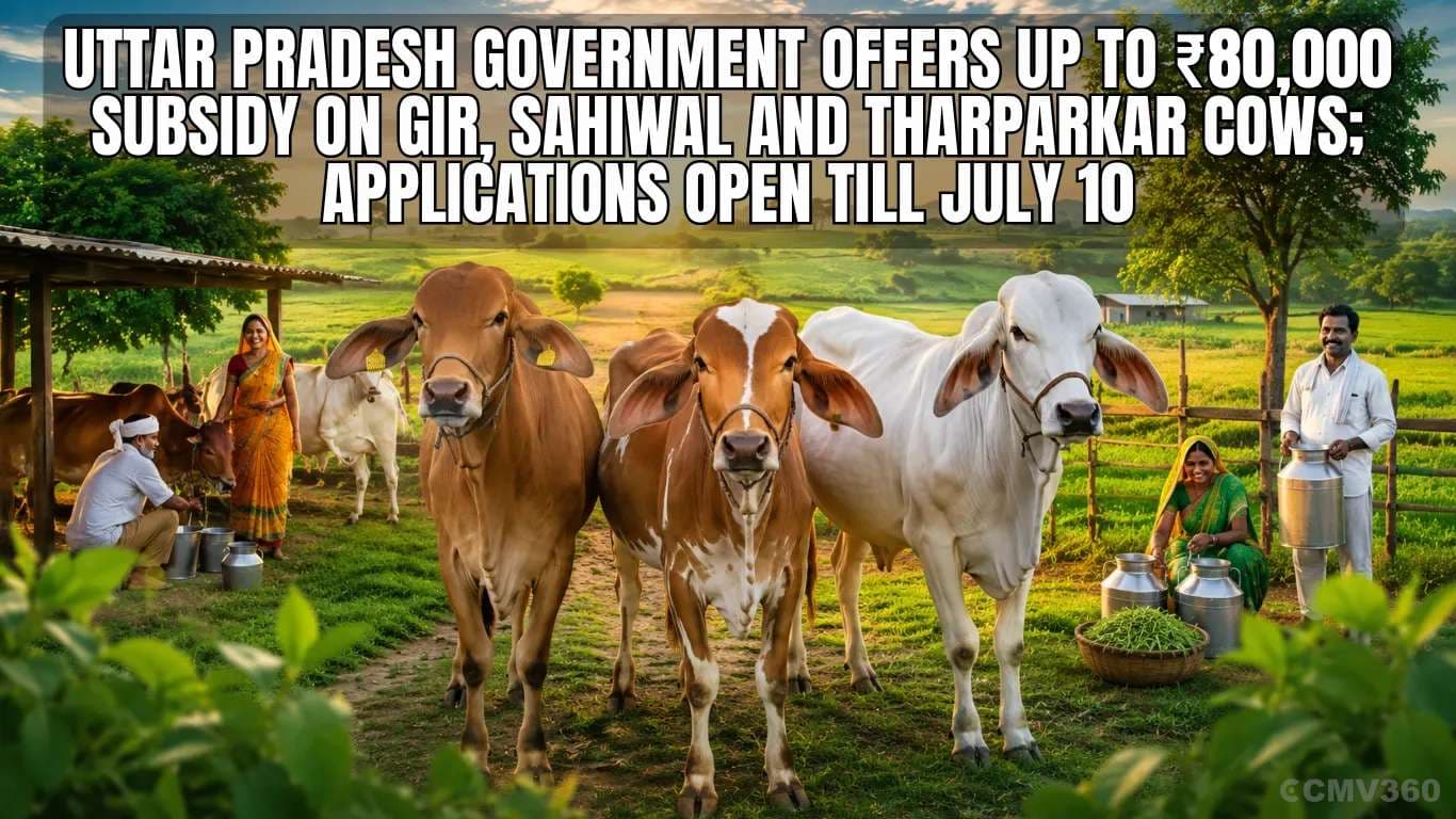 गीर, साहिवाल आणि थरपार्कर गायांवर उत्तर प्रदेश सरकारने ₹80,000 पर्यंत अनुदान देते; अर्ज १० जुलै पर्यंत Uttar Pradesh Government Offers Up to ₹80,000 Subsidy on Gir, Sahiwal and Tharparkar Cows; Applications Open Till July 10