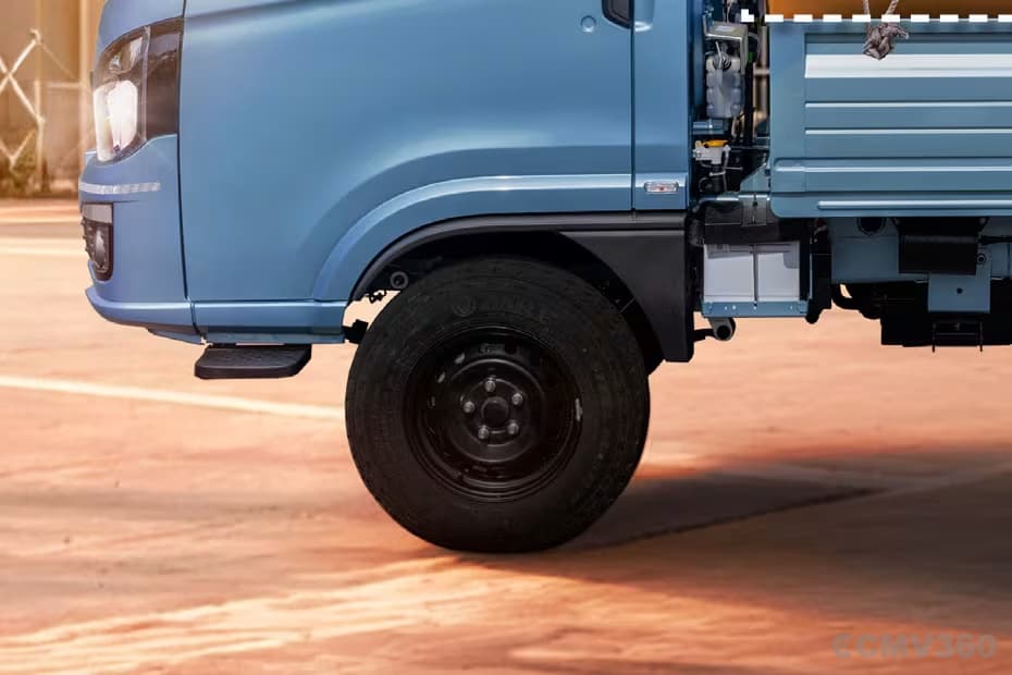 Tata Intra EV Pickup Side View with Front Wheel and Cargo Bed Section Tata Intra EV Pickup Side View with Front Wheel and Cargo Bed Section