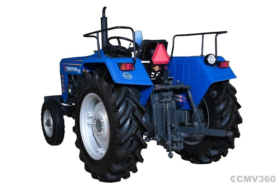Trakstar 545 blue tractor rear three-quarter view with hydraulic linkage Trakstar 545 blue tractor rear three-quarter view with hydraulic linkage