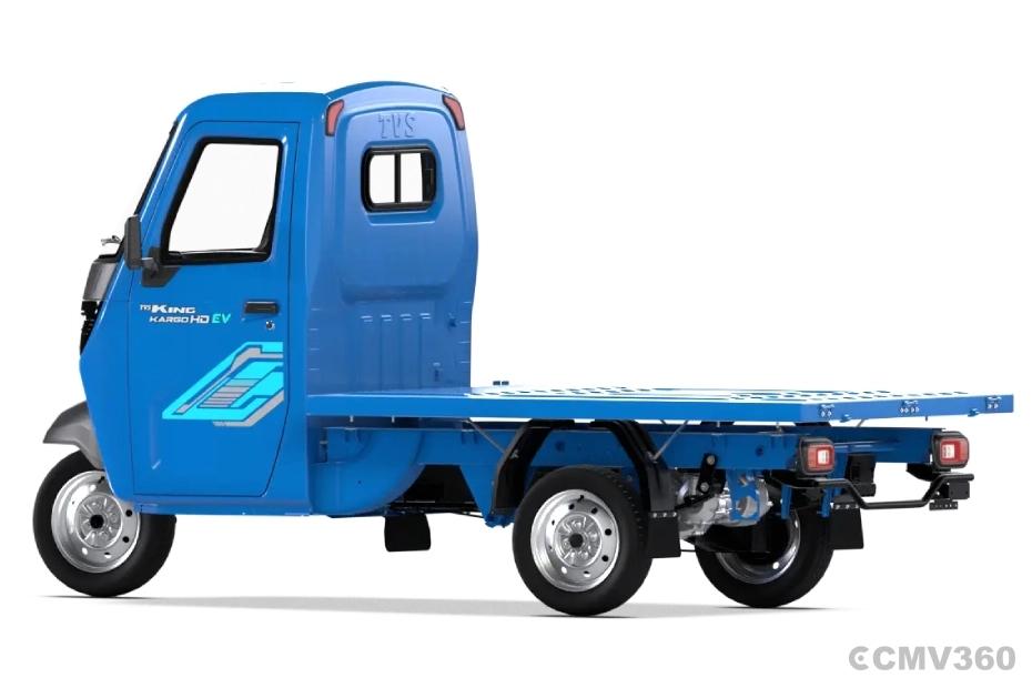 TVS King Kargo HD EV Neptune Blue Platform Left Rear Three Quarter TVS King Kargo HD EV Neptune Blue Platform Left Rear Three Quarter