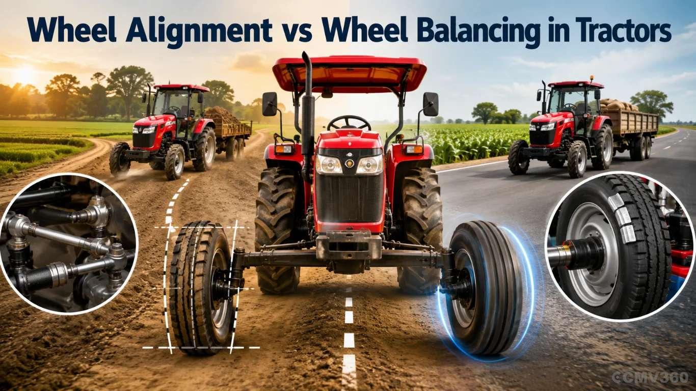 Wheel Alignment vs Wheel Balancing in Tractors: Key Differences, Benefits, Symptoms and Maintenance Guide for Indian Farmers (2026) Wheel Alignment vs Wheel Balancing in Tractors: Key Differences, Benefits, Symptoms and Maintenance Guide for Indian Farmers (2026)