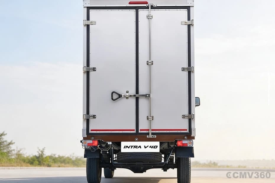 Tata Intra V40 rear view with double-door white cargo box Tata Intra V40 rear view with double-door white cargo box