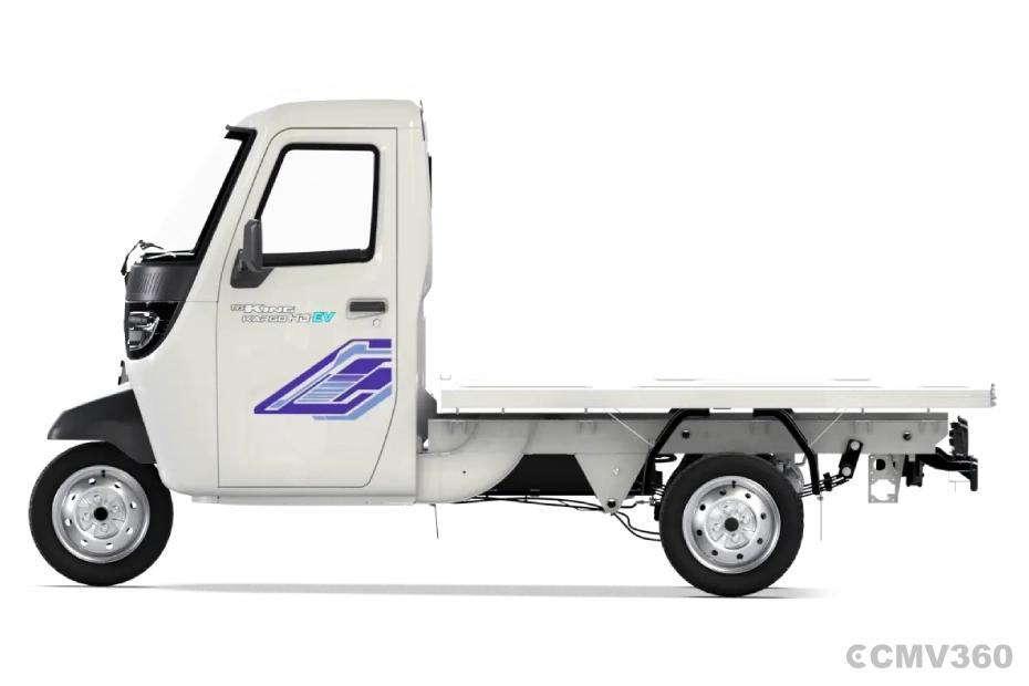 TVS King Kargo HD EV Pristine White Platform Left Side View TVS King Kargo HD EV Pristine White Platform Left Side View