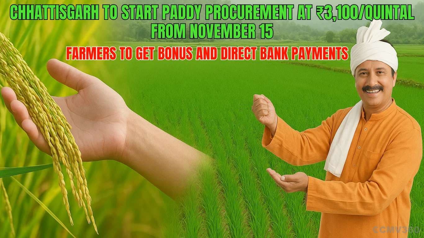 Chhattisgarh Government Announces Paddy Procurement from November 15 Chhattisgarh to Start Paddy Procurement at ₹3,100/Quintal from November 15 — Farmers to Get Bonus and Direct Bank Payments