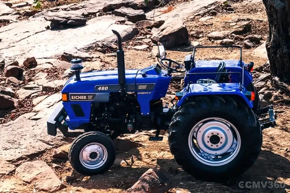 Eicher 480 2WD tractor side view on rocky terrain Eicher 480 2WD tractor side view on rocky terrain