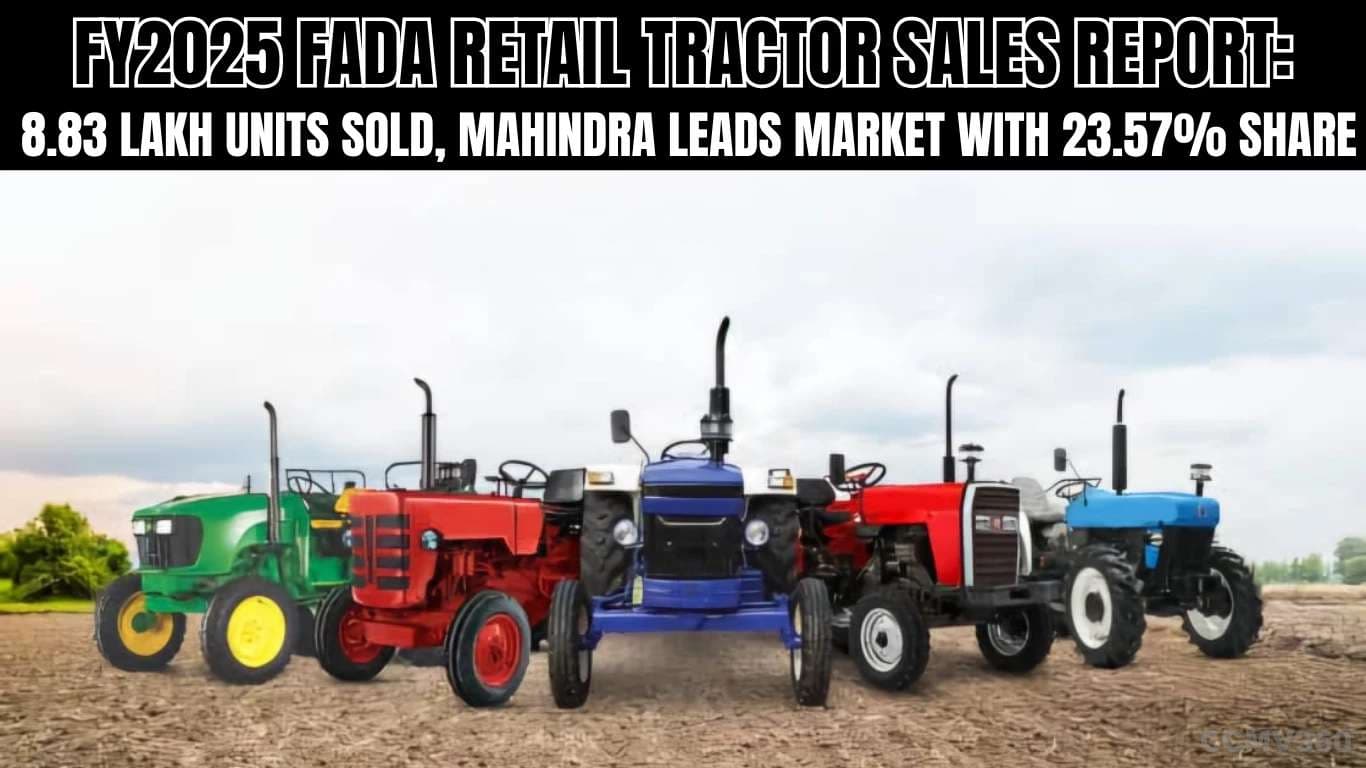 FY2025 FADA சில்லறை டிராக்டர் விற்பனை அறிக்கை: 8.83 லட்சம் யூனிட்டுகள் விற்கப்பட்டன, மஹிந்திரா 23.57% பங்குடன் சந்தையில் FY2025 FADA Retail Tractor Sales Report 8.83 Lakh Units Sold, Mahindra Leads Market with 23.57% Share.webp