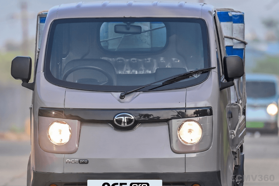 Tata Ace Pro Petrol Grey Colour Mini Truck Front View Showing Headlights in close view Tata Ace Pro Petrol Grey Colour Mini Truck Front View Showing Headlights in close view