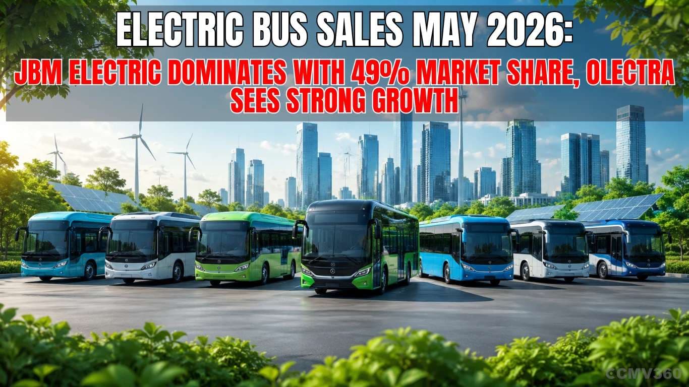 எலக்ட்ரிக் பஸ் விற்பனை மே 2026: JBM எலக்ட்ரிக் 49% சந்தைப் பங்குடன் ஆதிக்கம் செலுத்துகிறது, ஒலெக்ட்ரா வலுவான வளர்ச்சியைக் காண Electric Bus Sales May 2026: JBM Electric Dominates with 49% Market Share, Olectra Sees Strong Growth