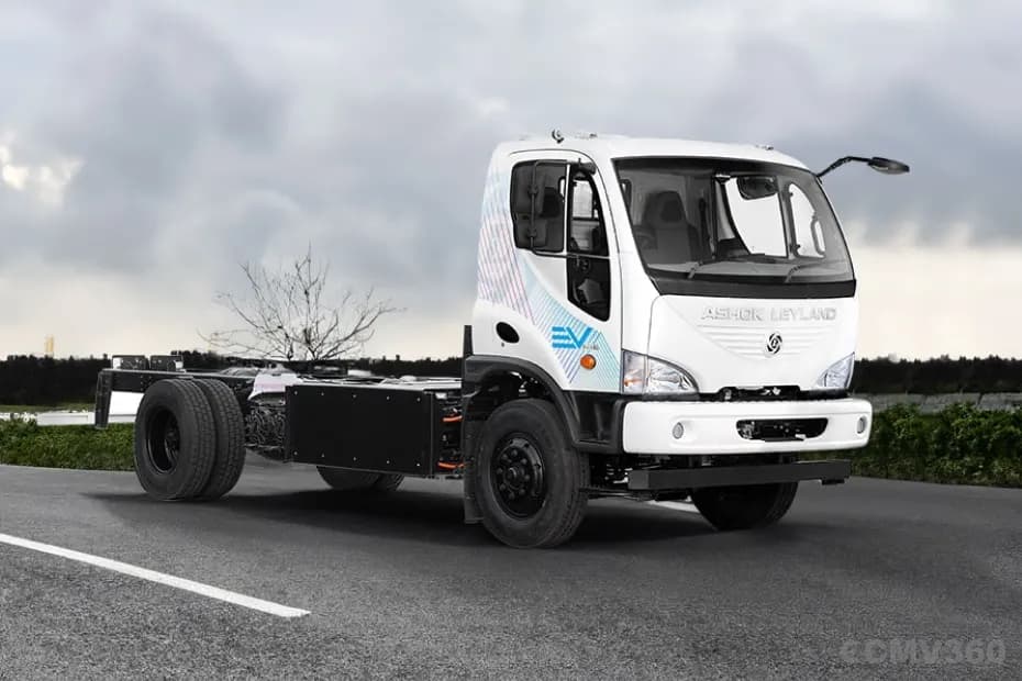 Ashok Leyland BOSS 14T Electric truck chassis front angle view Ashok Leyland BOSS 14T Electric truck chassis front angle view