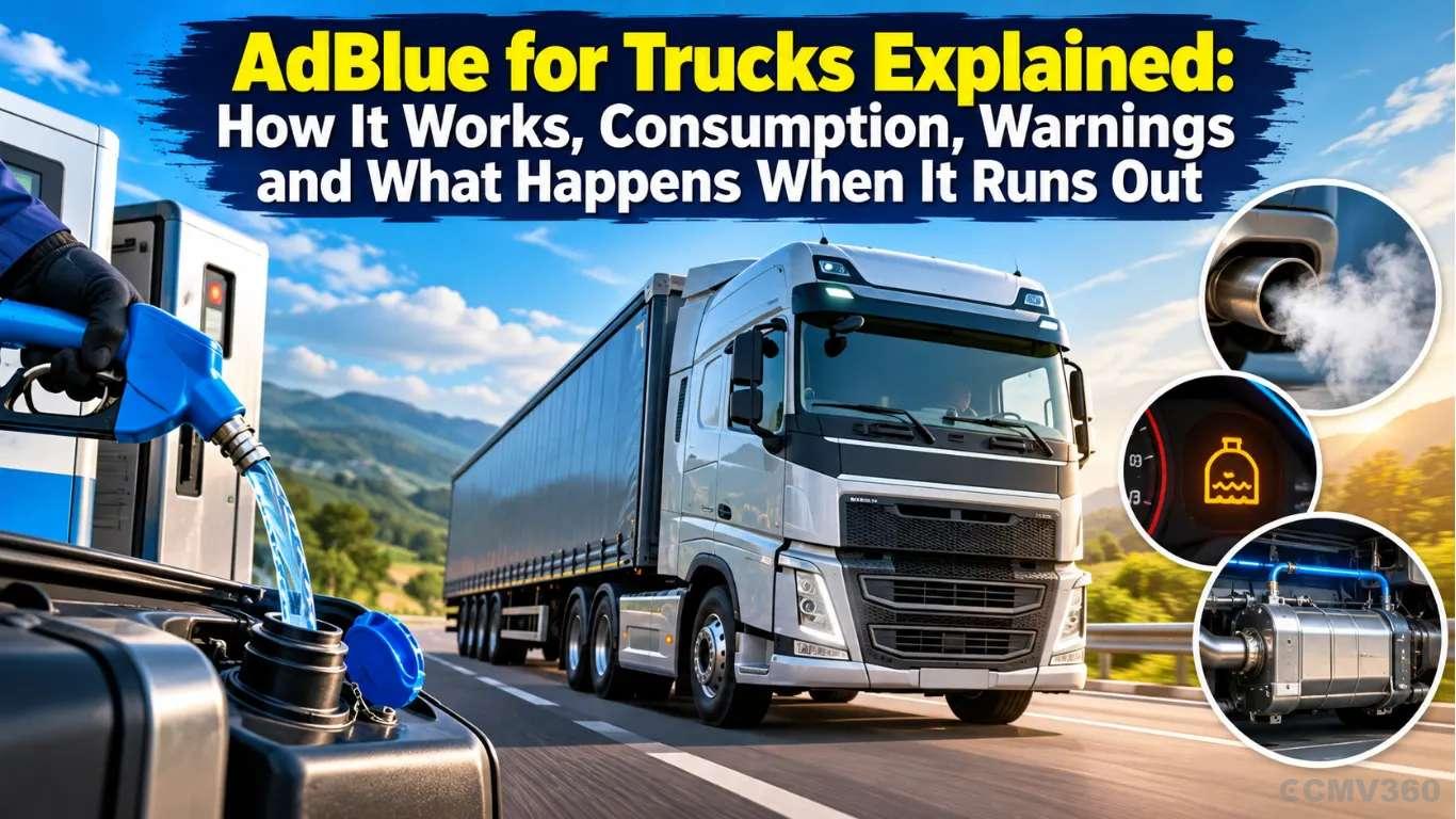 ट्रकों के लिए AdBlue की व्याख्या: यह कैसे काम करता है, उपभोग, चेतावनियां और जब यह खत्म होता है तो क्या होता है AdBlue for Trucks Explained: How It Works, Consumption, Warnings and What Happens When It Runs Out
