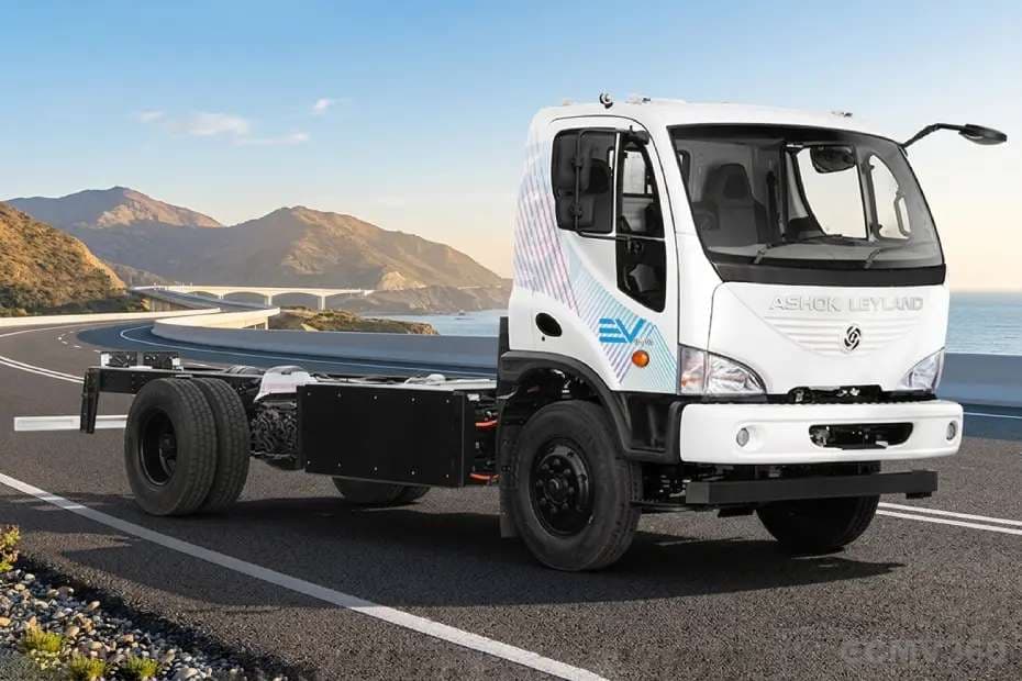 Ashok Leyland BOSS 19T Electric truck chassis cab front three-quarter view Ashok Leyland BOSS 19T Electric truck chassis cab front three-quarter view