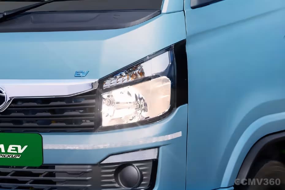 Intra EV Pickup Front Headlamp with EV Badge and Grille Close View Intra EV Pickup Front Headlamp with EV Badge and Grille Close View