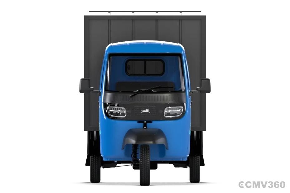 TVS King Kargo HD EV Neptune Blue Container Front View TVS King Kargo HD EV Neptune Blue Container Front View