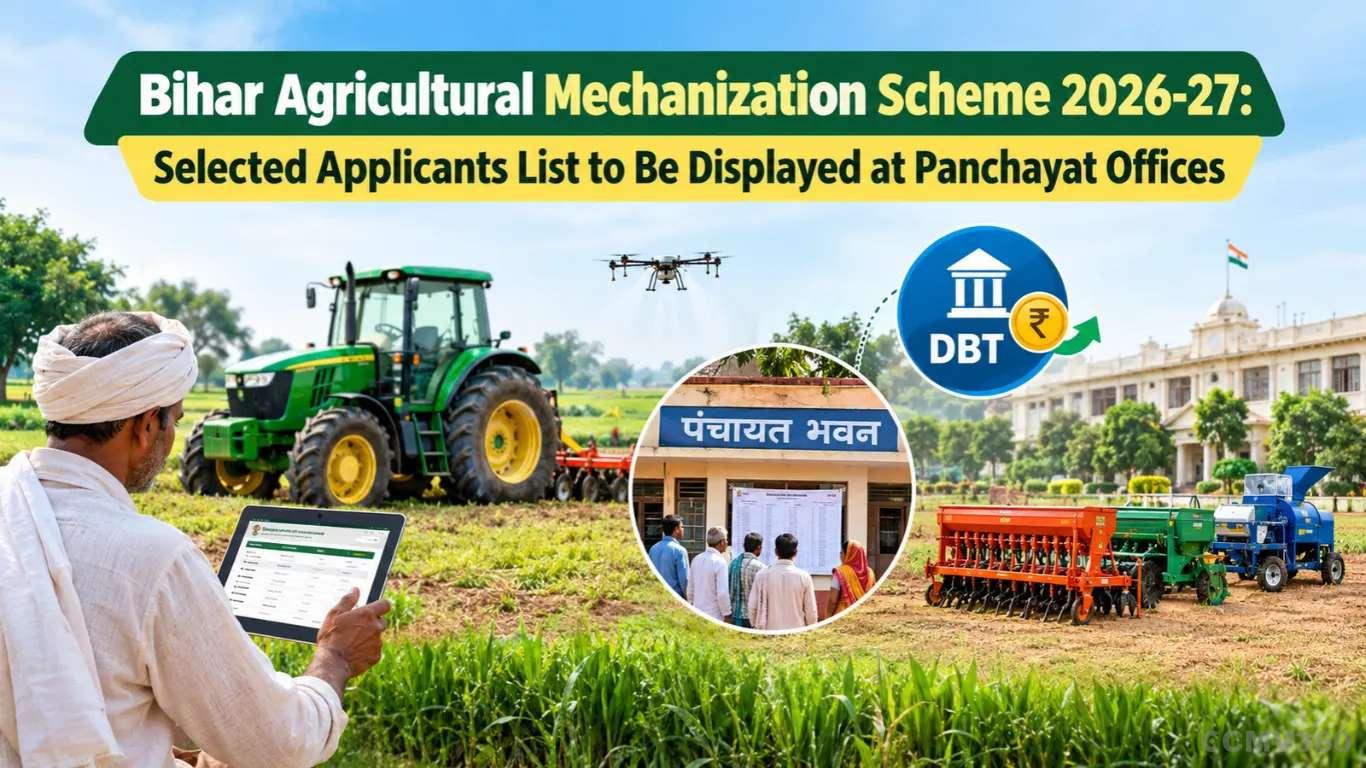 Bihar Agricultural Mechanization Scheme 2026-27: Selected Applicants List to Be Displayed at Panchayat Offices Bihar Agricultural Mechanization Scheme 2026-27: Selected Applicants List to Be Displayed at Panchayat Offices