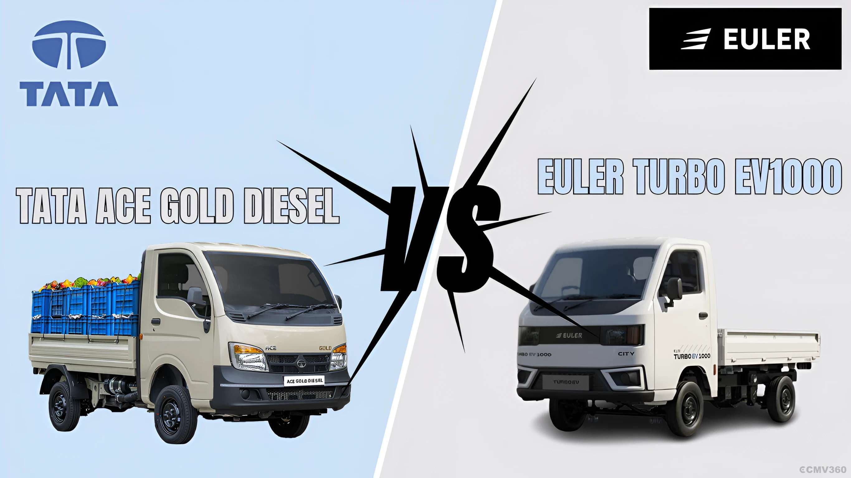 यूलर टर्बो EV1000 बनाम टाटा ऐस गोल्ड डीजल: इलेक्ट्रिक और डीजल ट्रकों के बीच 1 टन की लड़ाई Euler Turbo EV1000 vs Tata Ace Gold Diesel: The 1-Tonne Battle Between Electric and Diesel Trucks