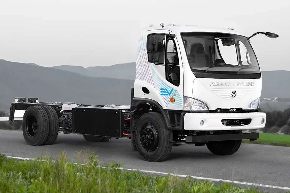 Ashok Leyland BOSS 14T Electric truck chassis cab side front view Ashok Leyland BOSS 14T Electric truck chassis cab side front view