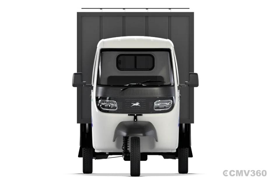 TVS King Kargo HD EV Pristine White Container Front View TVS King Kargo HD EV Pristine White Container Front View