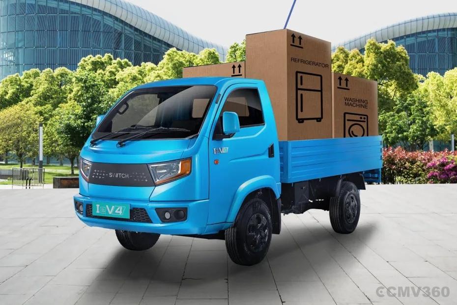 Switch Mobility IeV4 electric mini truck carrying cargo boxes Switch Mobility IeV4 electric mini truck carrying cargo boxes