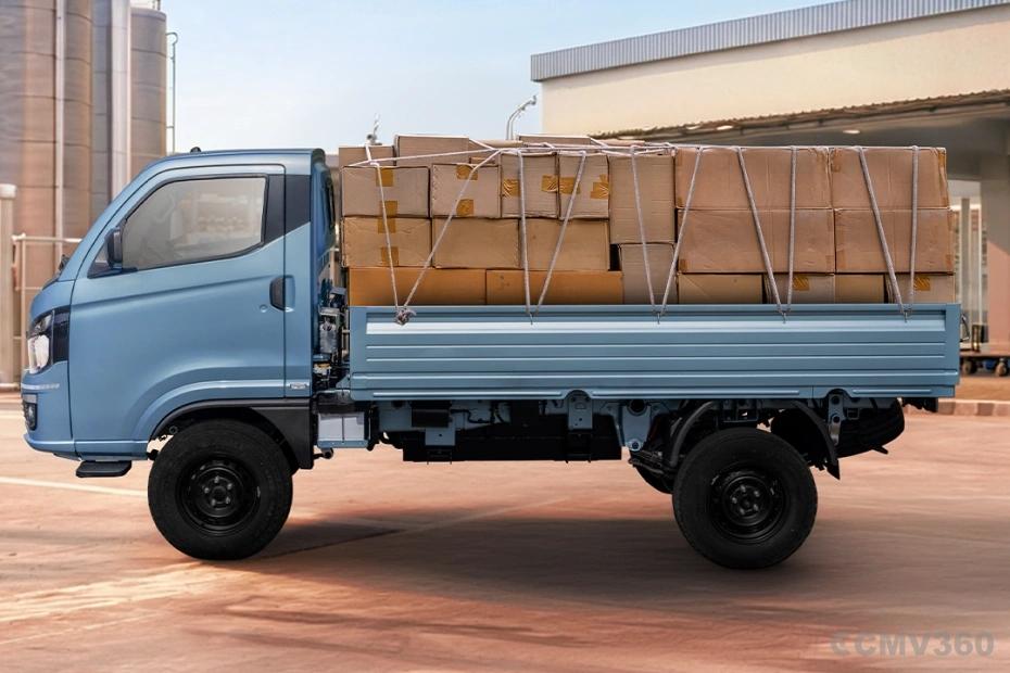 Tata Intra EV Pickup Light Blue Colour Mini Truck Left Side Profile Exterior View Tata Intra EV Pickup Light Blue Colour Mini Truck Left Side Profile Exterior View