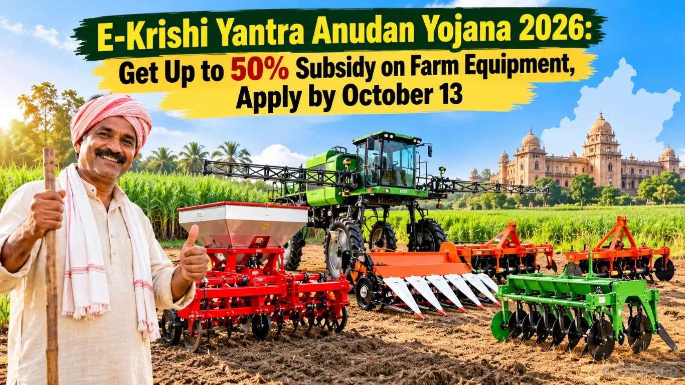 E-Krishi Yantra Anudan Yojana 2026: Get Up to 50% Subsidy on Farm Equipment, Apply by October 13 E-Krishi Yantra Anudan Yojana 2026: Get Up to 50% Subsidy on Farm Equipment, Apply by October 13