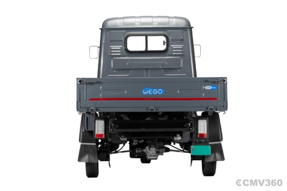 Bajaj WEGO C90 electric three-wheeler rear view showing cargo body and tail lights Bajaj WEGO C90 electric three-wheeler rear view showing cargo body and tail lights