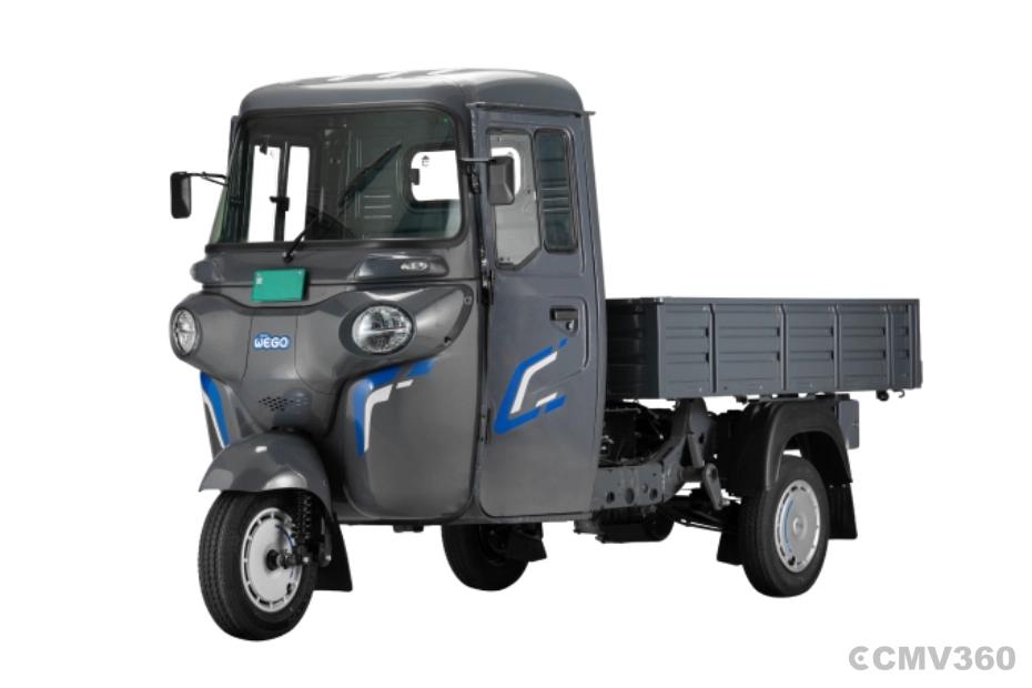 Bajaj WEGO C90 electric three-wheeler left front three-quarter view Bajaj WEGO C90 electric three-wheeler left front three-quarter view