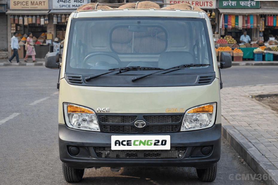 Tata Ace CNG 2.0 Beige Colour Mini Truck Bold Front Exterior Showing Headlights and Windshield Design Tata Ace CNG 2.0 Beige Colour Mini Truck Bold Front Exterior Showing Headlights and Windshield Design