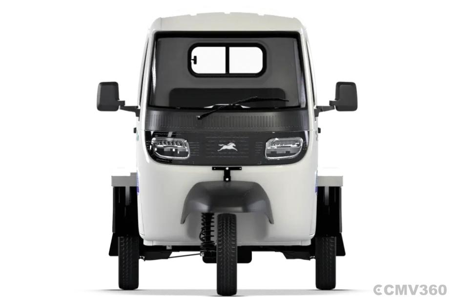 TVS King Kargo HD EV Pristine White Platform Front View TVS King Kargo HD EV Pristine White Platform Front View