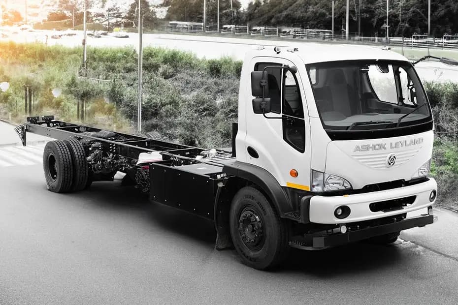 Ashok Leyland BOSS 19T Electric truck chassis cab front angle view Ashok Leyland BOSS 19T Electric truck chassis cab front angle view