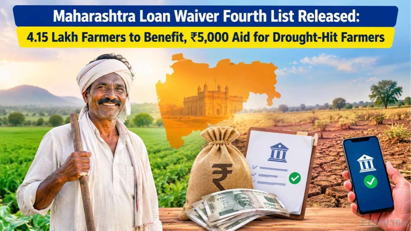 महाराष्ट्र ऋण माफी की चौथी सूची जारी: 4.15 लाख किसानों को लाभ, सूखाग्रस्त किसानों के लिए ₹5,000 की सहायता Maharashtra Loan Waiver Fourth List Released: 4.15 Lakh Farmers to Benefit, ₹5,000 Aid for Drought-Hit Farmers