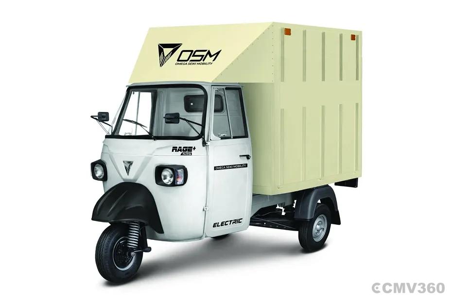 OSM Rage Plus NRG EV three-wheeler front three quarter view OSM Rage Plus NRG EV three-wheeler front three quarter view