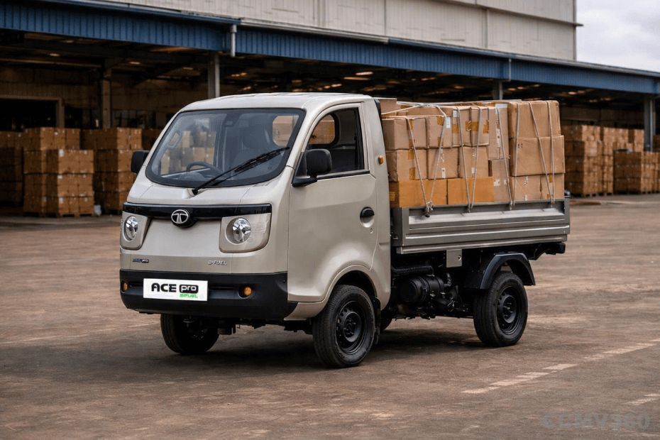 Tata Ace Pro Left Front Side Exterior view showing Loaded Cargo Tata Ace Pro Left Front Side Exterior view showing Loaded Cargo